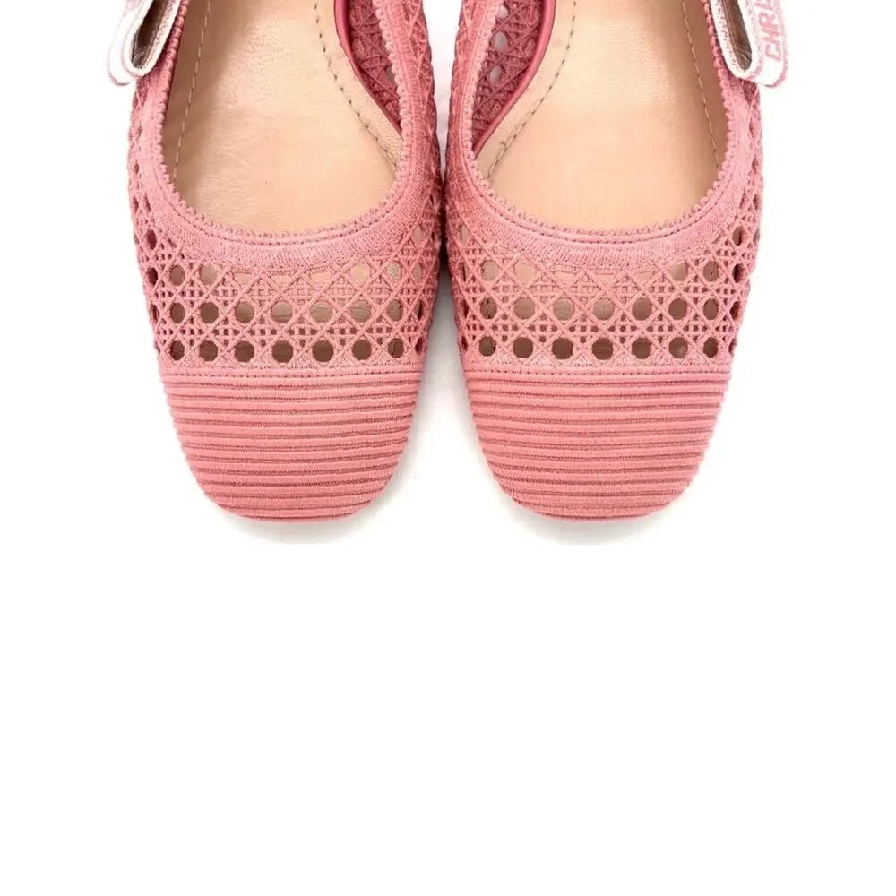 Dior & Moi Cannage Mesh Pink Bow Logo Slingback Flats Sandals 40.5 - Picture 5 of 10